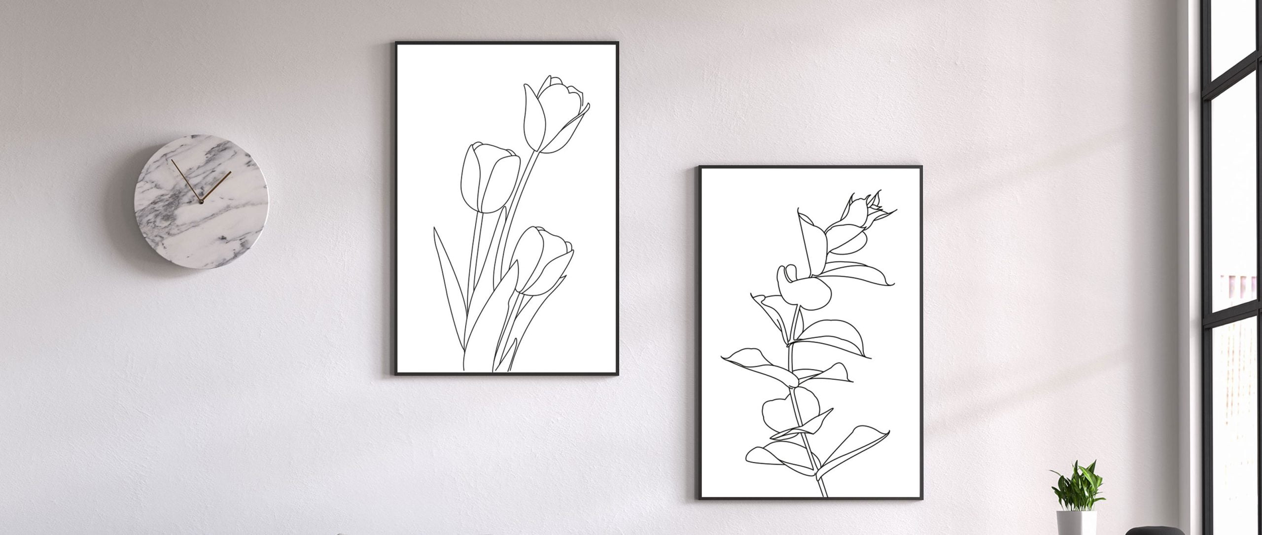 floral line art prints for interior decoration