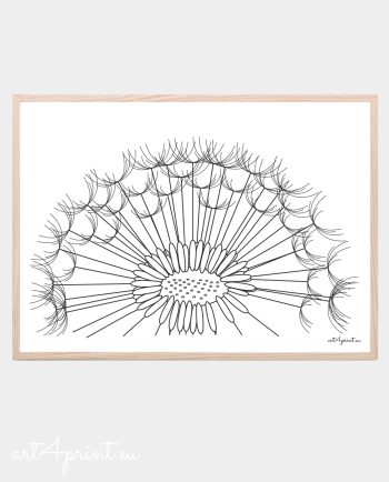 Dandelion fluf art work made of black lines