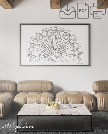 Dandelion fluf art work made of blac lines