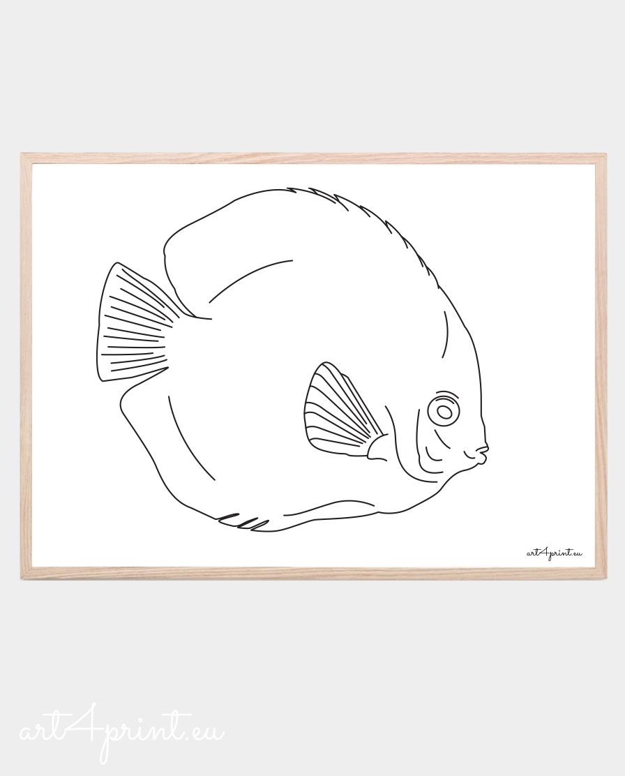 Fish black line art work digital downloadbale prints