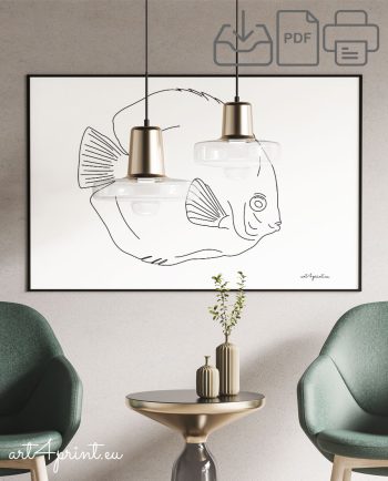 Fish black line art work digital downloadable prints