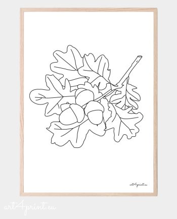 Oak branches line art composition for print and interior decoration